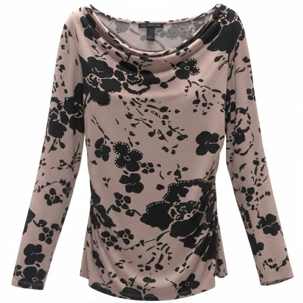INC International Concepts Black Floral Long Sleeve Top